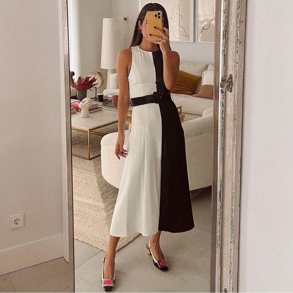 Mango Monochrome Dress White Black New - Picture 2 of 10